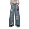 Celebrity Style Dog Graffiti Wide-Leg Jeans