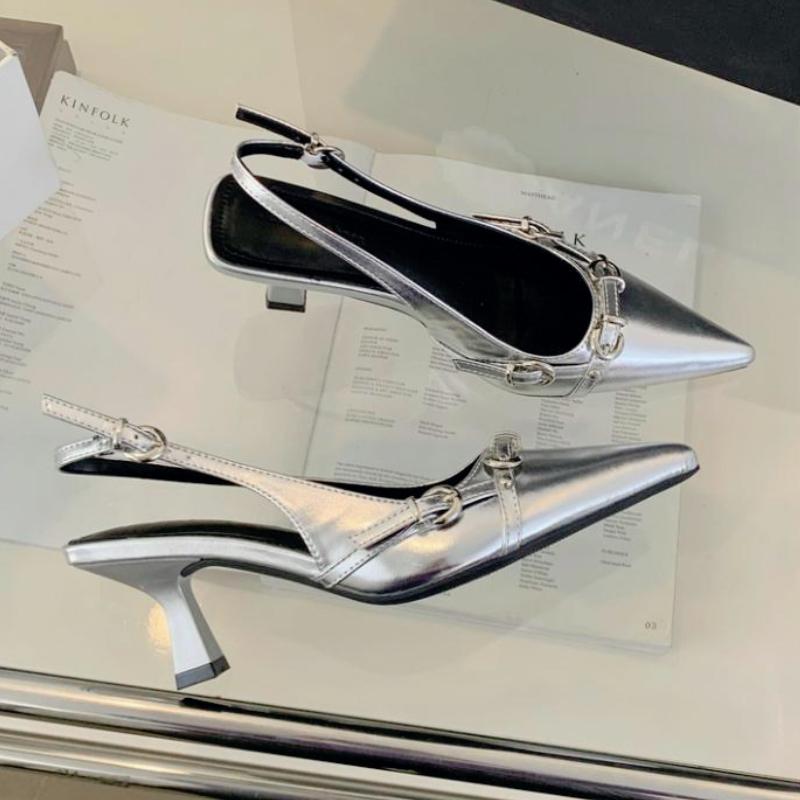 Luxury Brand Designer Women Sandals Fashion Pointed Toe Metal Buckle Decoration Formal Wear Shoes Sexy Party Dress Women Pumps