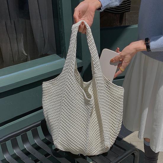 Knitted Handbag with Convenient Structure Solid Color Spacious Beach Bag Exotic Vacation Roomy Tote Bag