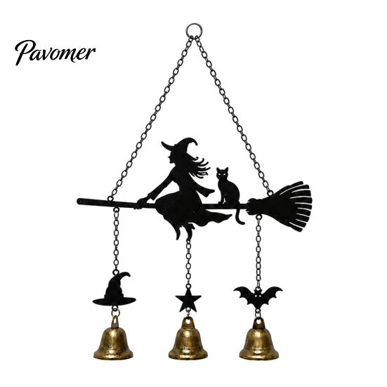 Holiday Party Supplies Halloween Witch Broom Wind Chime, Decorative Hanging Bells Metal Bell for Indoor Outdoor Garden Patio Porch Chime