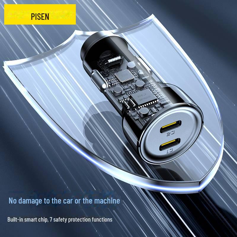 PISEN 65W Dual Port Type-C Fast Car Charger Adapter