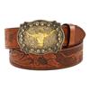 Vintage Western Belt Longhorn Bull Belt Buckle Belt Cowboy Belts For Men Western With Big Buckle Jeans Belt Leather Belt