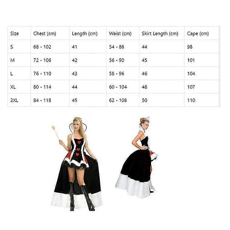 Women's Queen of Hearts Deluxe Costume Adults Halloween Costume Casino Poker Lady Performance Outfit Witch Vampire Queen Dress