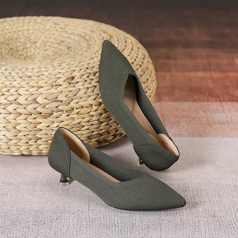 Autumn Women's Low Heels Shoes Fashion Knitted Shoes Casual Breathable Pointed Shoes Comfortable Walking Shoes Zapatillas Mujer