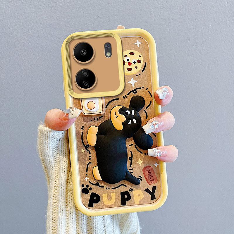 KEYSION Противоударный чехол для Xiaomi Redmi 13C 4G с ремешком, мягкий силиконовый чехол с милой 3D-мультяшной куклой для телефона POCO C65