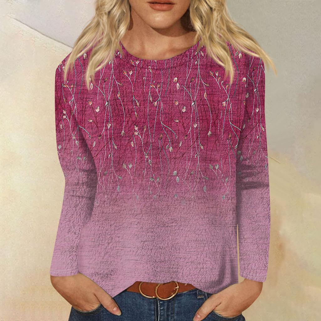 Женская модная повседневная фланелевая футболка с длинным рукавом и круглым вырезом с принтом