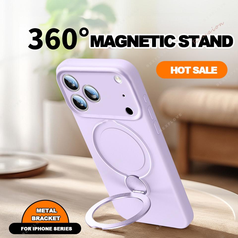 Чехол-подставка из жидкого силикона с магнитным креплением для iPhone 17 13 14 15 16 Pro Max Air Plus Magsafe Защитная крышка