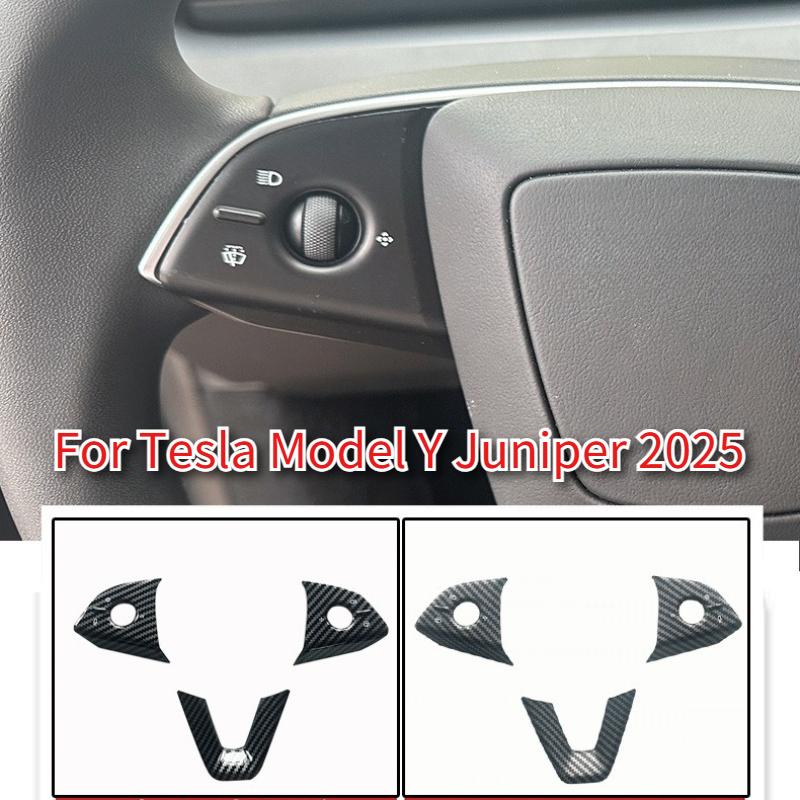 For Tesla Model Y Juniper 2025 ABS Carbon Fiber Steering Wheel Panel Button Trim Sticker Gear Lever Trim Interior Accessories