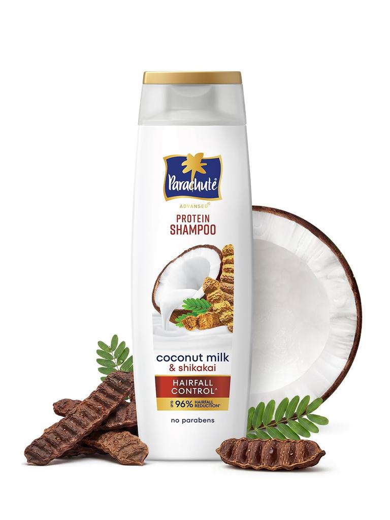 Шампунь Parachute Advanced Protein с кокосовым молоком и шикакаем | Снижение выпадения волос до 96% и контроль выпадения волос до 23 раз | Технология Protein Lock