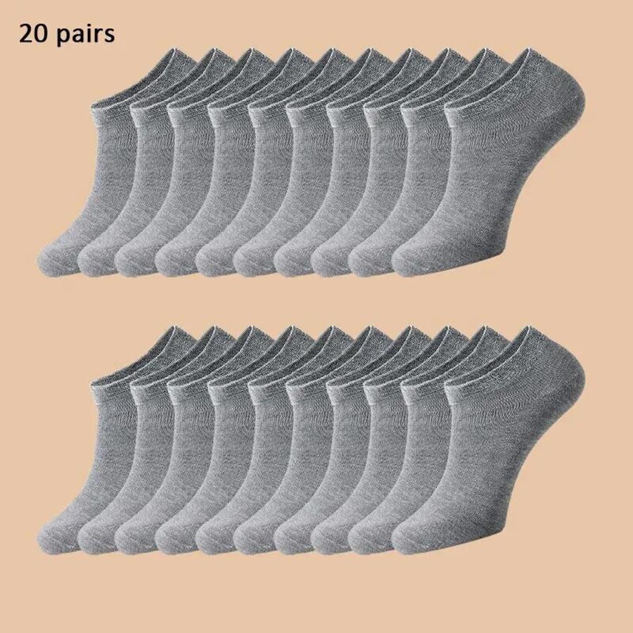 20 Pairs Men's Boat Socks Business Sport Sweat Absorption Mature Summer Autumn Solid Color Non Pilling Versatile Ankle Socks