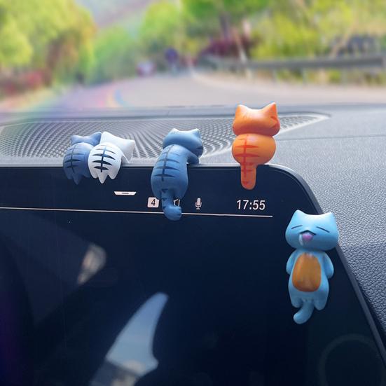 6Pcs Mini Cat Statues Car Center Console Decoration Set Adorable Simple Installation Rear View Mirror Cute Kitty Figurines