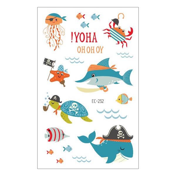 Waterproof Children's Pirate Shark Tattoo Stickers - Birthday Party & Cartoon Design