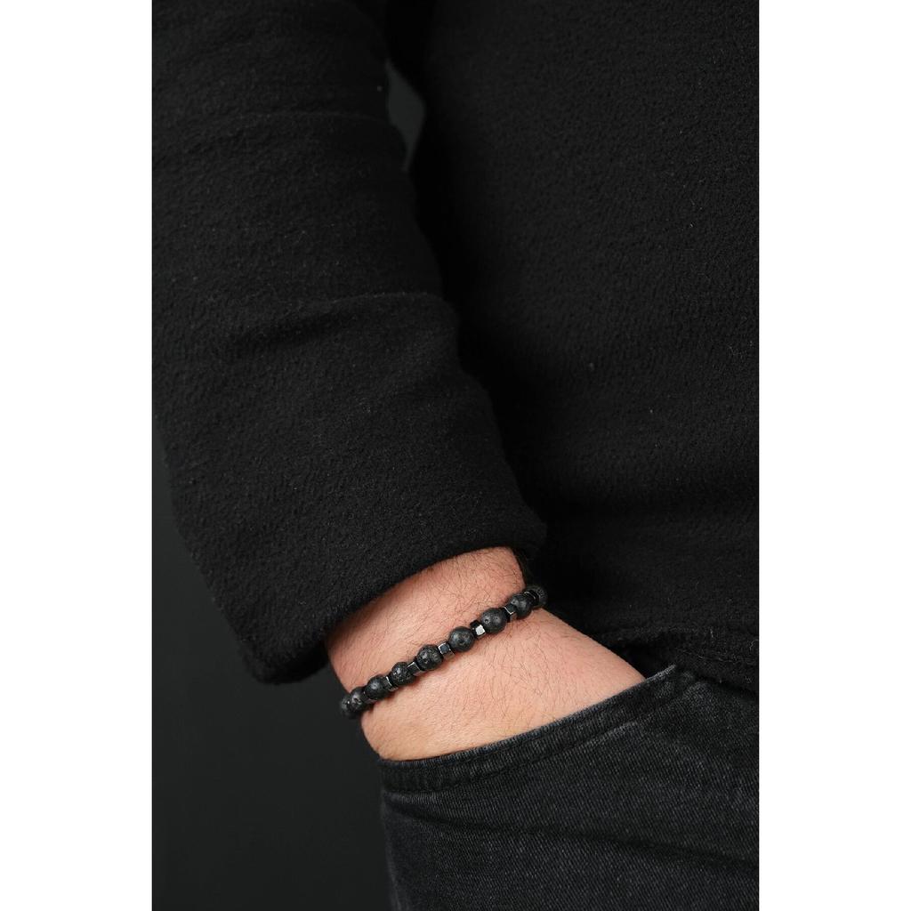 Набор мужских браслетов ручной работы из кожи и натурального камня