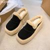 Модные женские меховые хлопковые тапочки на платформе с танкеткой, повседневные мюли, туфли с открытой пяткой, женские зимние трендовые шлепанцы 2025 года, женские зимние сапоги