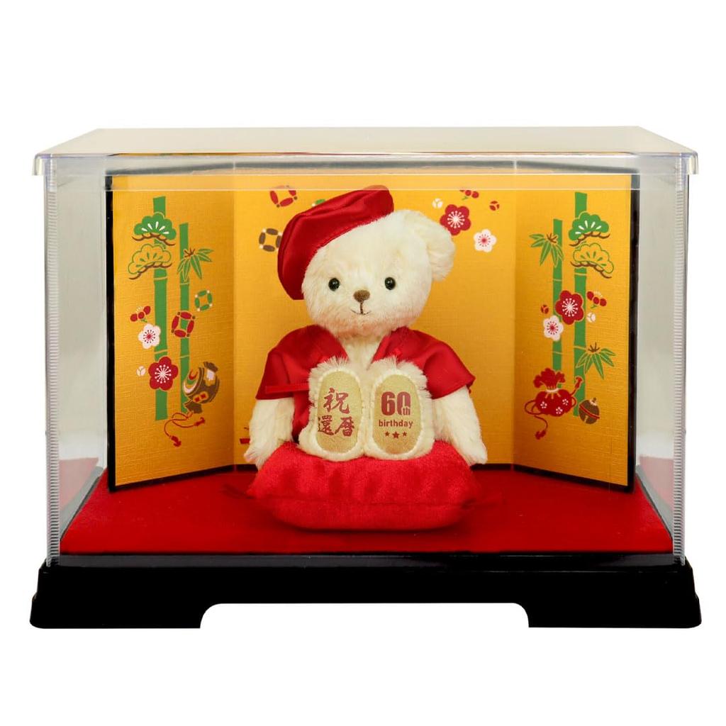 Sixtieth Birthday Bear 4S 12cm Size Folding Screen 60th Normal [Petilou] (gold Case)
