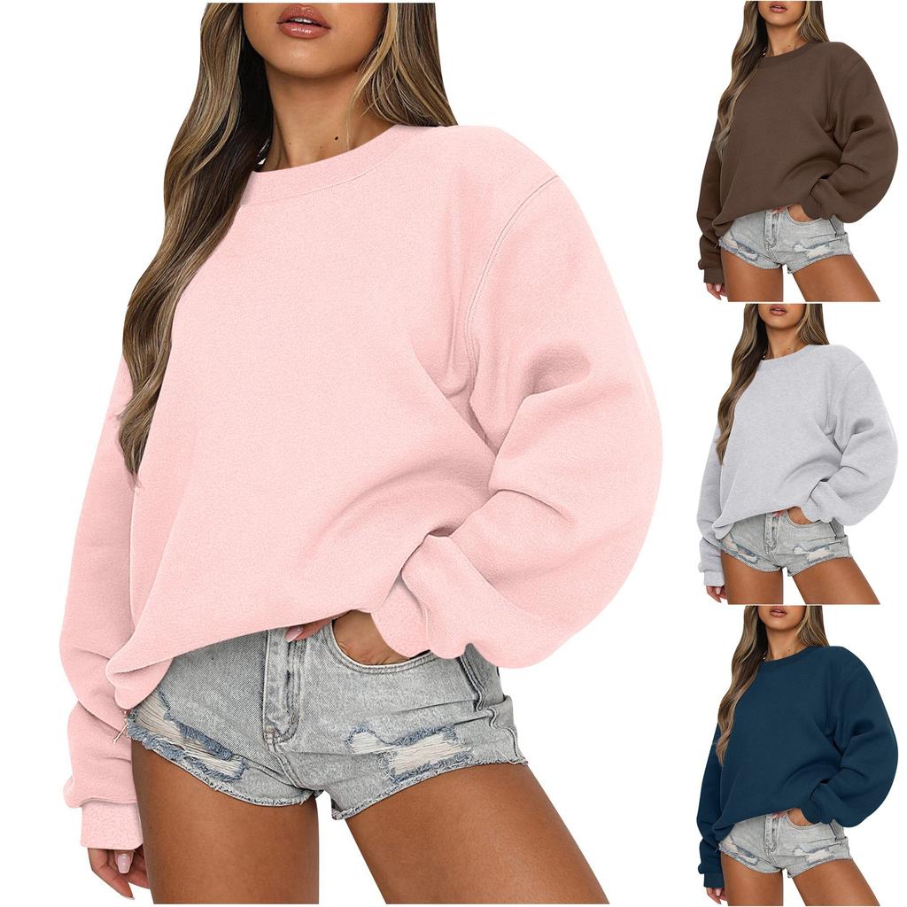 Women Autumn Winter Tops Women's Long Sleeve Sweatshirt Casual Crewneck Loose Fit Pollover Fleece Tops