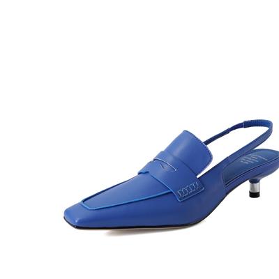 Пустые маленькие кожаные туфли с красной спинкой, весенне-летние женские сандалии Baotou на тонком среднем каблуке с квадратной головкой из воловьей кожи