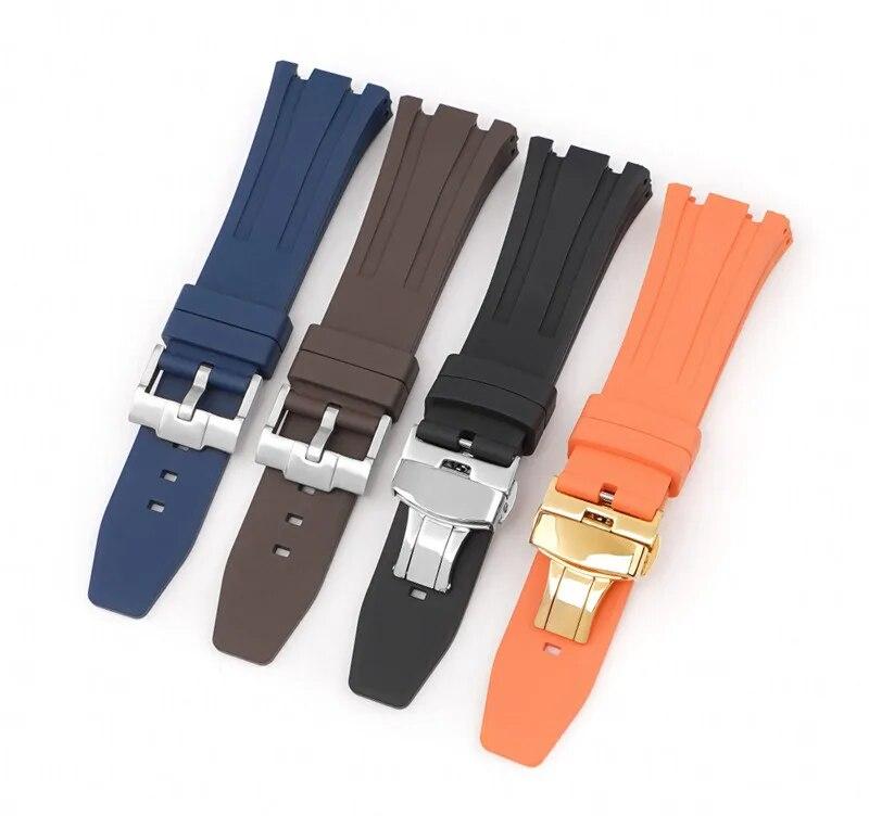 Ремешок из фторкаучука для Audemars Piguet Royal Oak 15400 15500 26331, мужской мягкий ремешок с пряжкой-бабочкой из FKM, сменный ремешок для часов AP 26 мм