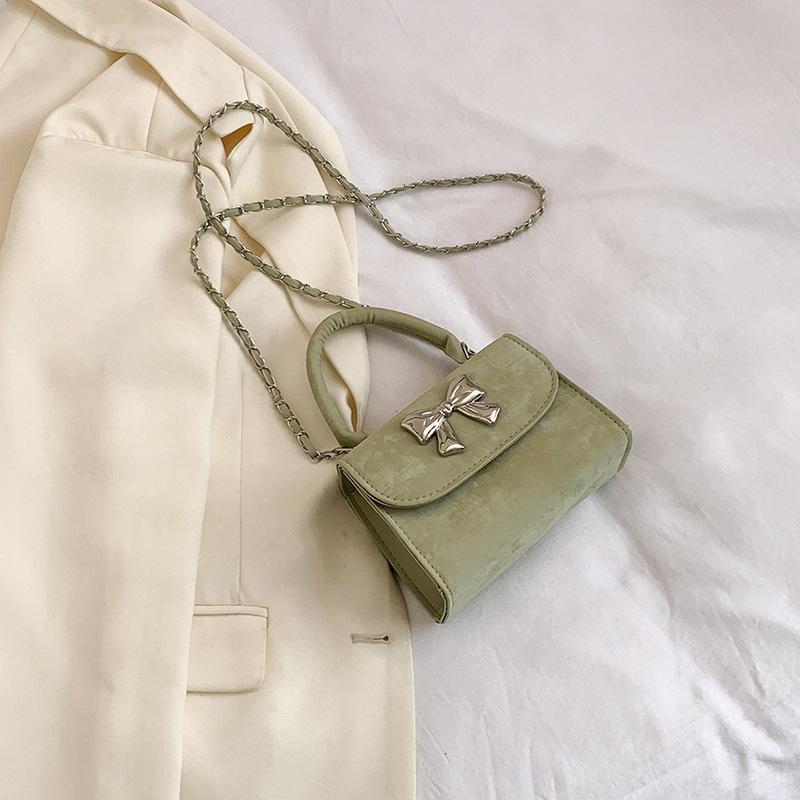 Fashionable Handbag with Bows In Spring New Solid Color One-shoulder Crossbody Bag Fashionable Gentle Small Square Bag Women