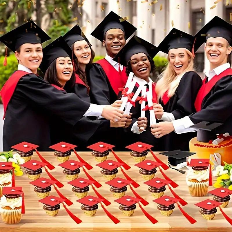 10 шт. бумажные украшения для торта и винных бутылок, мини-черные выпускные колпачки, украшения для выпускного вечера