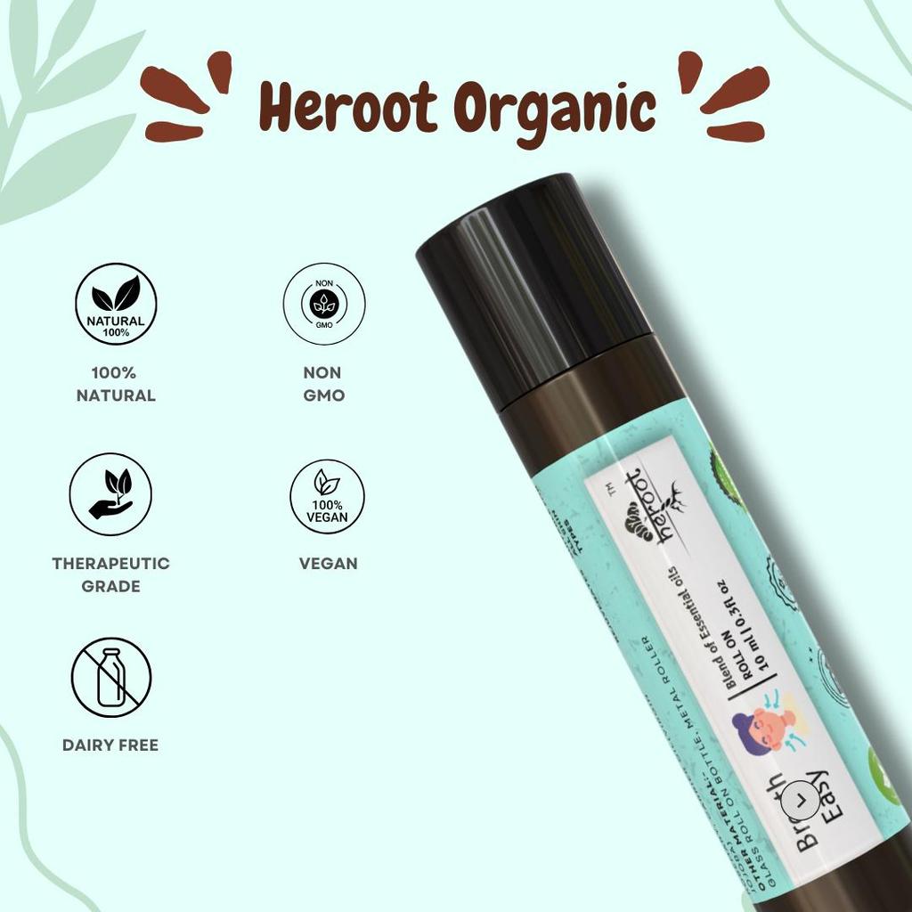 Breath Easy Essential Oil Blend Roll On Peppermint, Tea Tree, Eucalyptus, Lemon