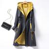 Color-block Mid-Length Hooded Windbreaker for Women Loose Fit Korean Style Casual Outerwear