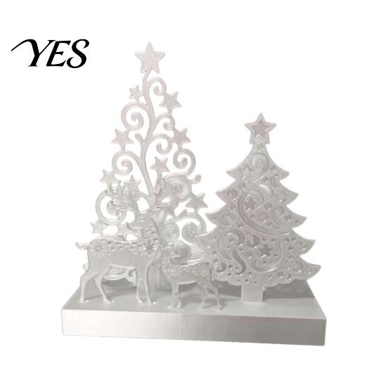 Desktop Decoration Candle Holder, Candlestick Base with Hollow Elk Christmas Tree Design, 3D Printed Matte White Ornament for Festive Home Table Decor