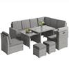 Seven-Piece Rattan Garden Sofa Set, with Expanding Table - Light Grey