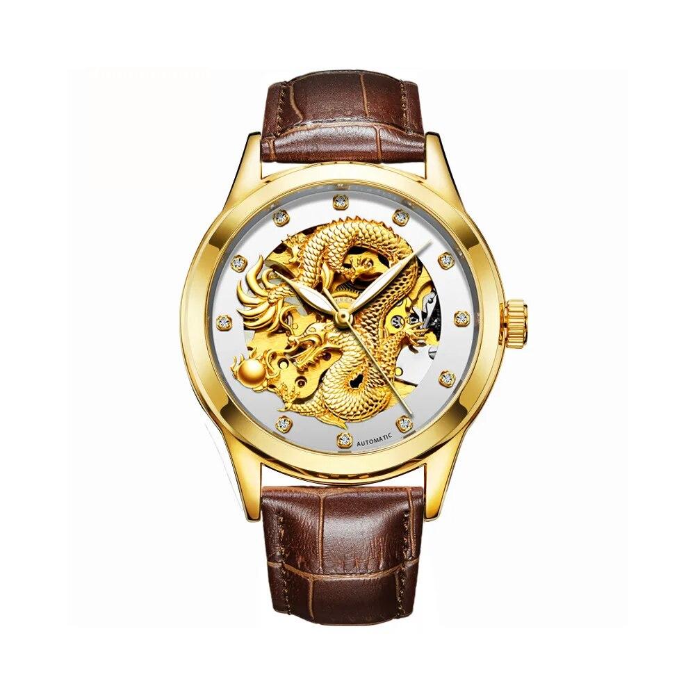 Gold Dragon Design Luxury Automatic Mechanical Watch for Men Super Brand Stainless Steel Luminous Waterproof Men's Watch