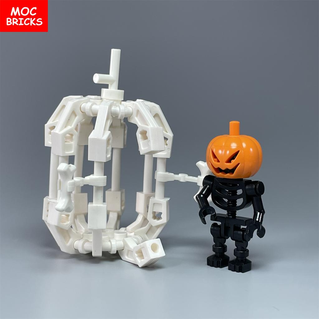 MOC Bricks Skull Cage Halloween Luminous Ghost Horse Skeleton Action Figure Educational Building Blocks Children Toys Gift