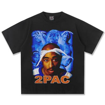 Футболка с коллажем 2Pac Унисекс Оверсайз Хип-Хоп Рэпер Повседневная Хлопок Короткий рукав Винтаж Уличный Классика Для выходных