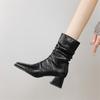 Fashion New Autumn Winter Women Boot Fashion Pleated Square Toe Boots for Women Short Boots Ladies Shoes Western Boots Zapatos Mujer