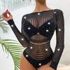 Sexy Women Bodysuit Rhinestone Backless Fishnet Jumpsuit Woman Body Suits