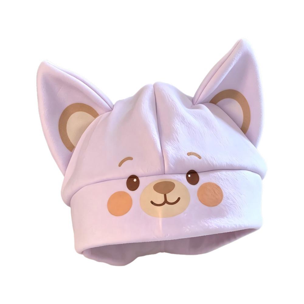 Cartoon Animal Face Cat Ear Beanie Hat Foldover Cuff Winter Skull Cap Plush Winter Hat Winter Wear