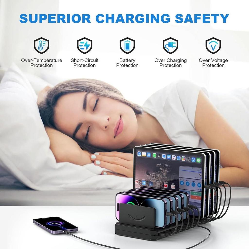 10-слотовое USB-зарядное устройство и настольный органайзер с Type-C для планшетов и телефонов