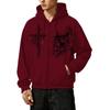 Womens Gothic Zip Hoodie Printed Fashion Sweatshirt Loose Fit Casual Sportswear