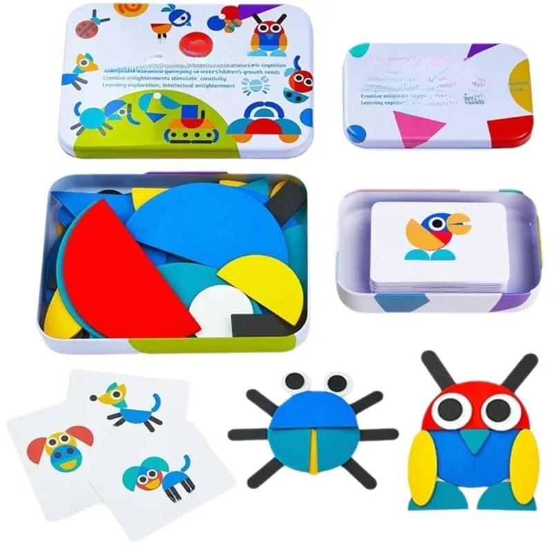 Деревянный танграм Магнитная головоломка с геометрическими фигурами для распознавания форм детьми Деревянная игрушка-танграм