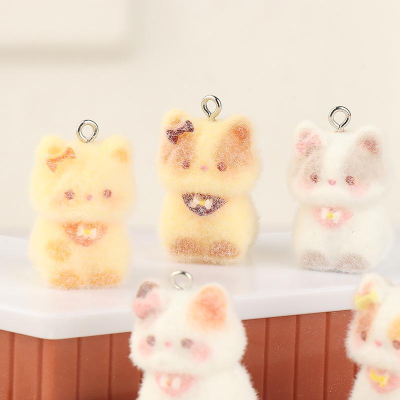 6 шт. Мультяшный flocked смоляной кот-шарм Милый 3D котенок-подвеска Аксессуар для изготовления бижутерии своими руками Для брелка телефона Сумки Украшение