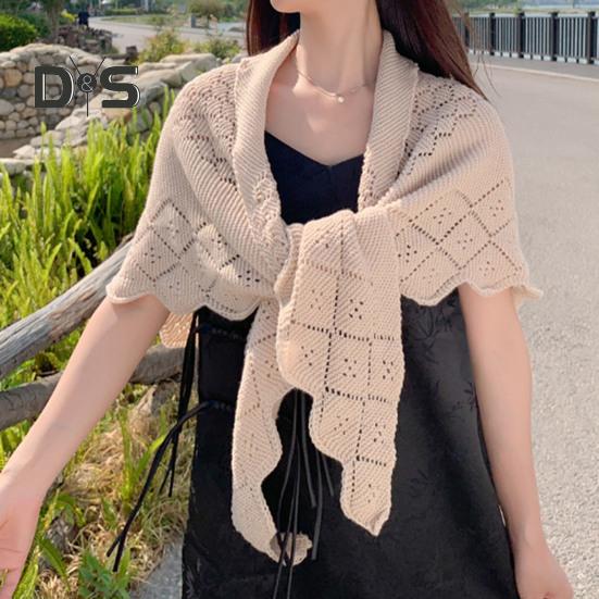 Женская вязаная шаль, однотонная, с бахромой, легкая, универсальная, алая, открытая, вязаная, с узором, шаль-накидка