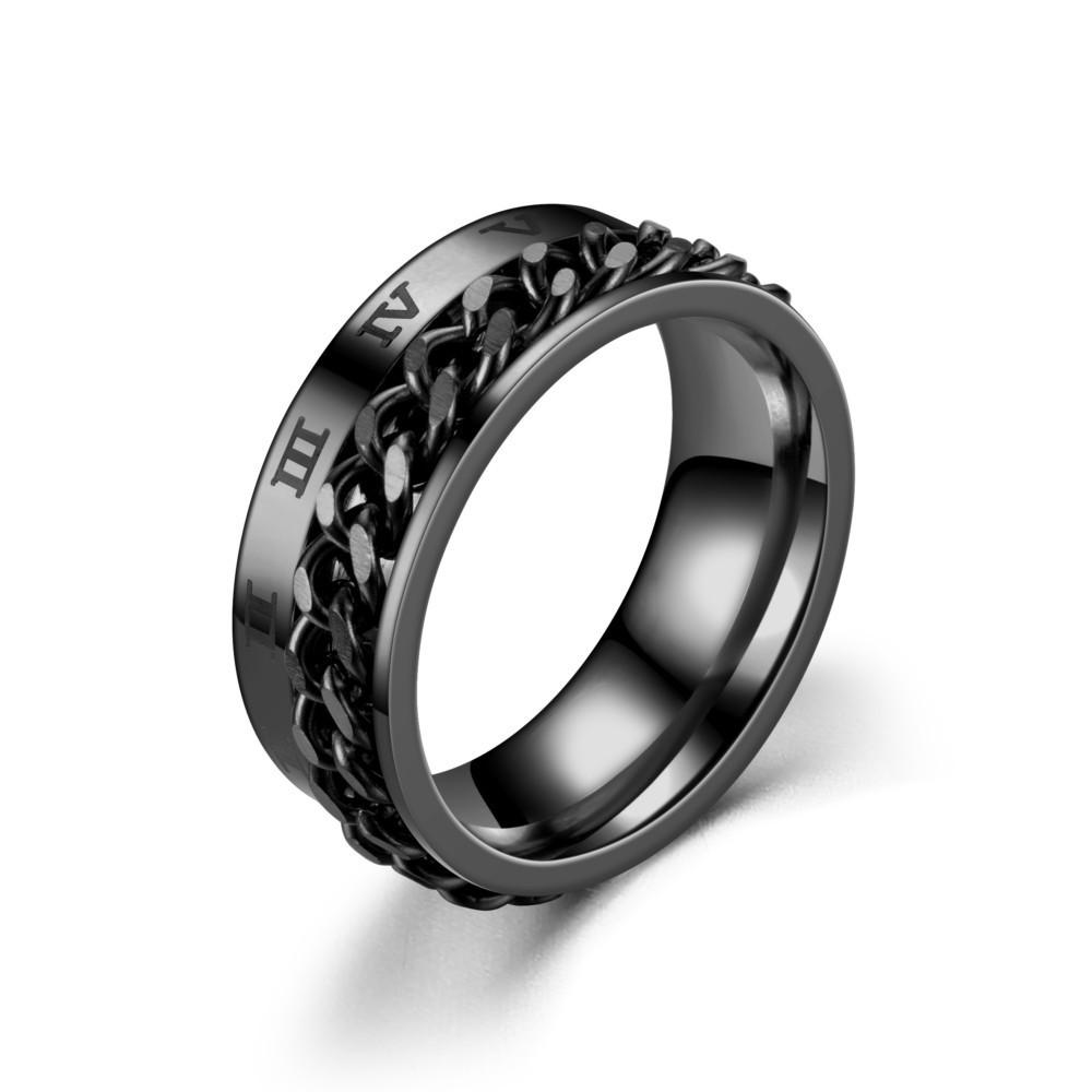 Rings For Men Roman Numerals Stainless Steel Rotatable Chain Knuckle Ring