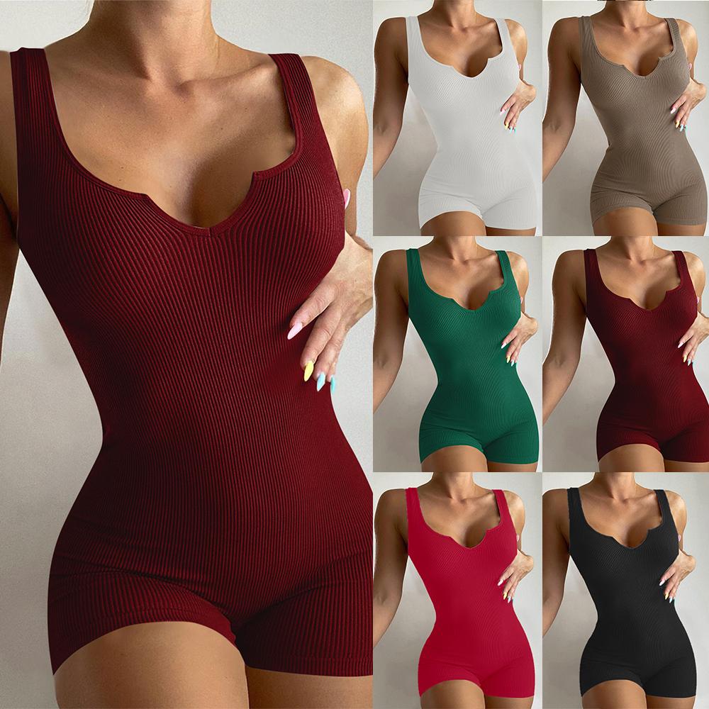 Женский сексуальный ребристый боди без рукавов, эластичный трико, шорты, комбинезон, комбинезон