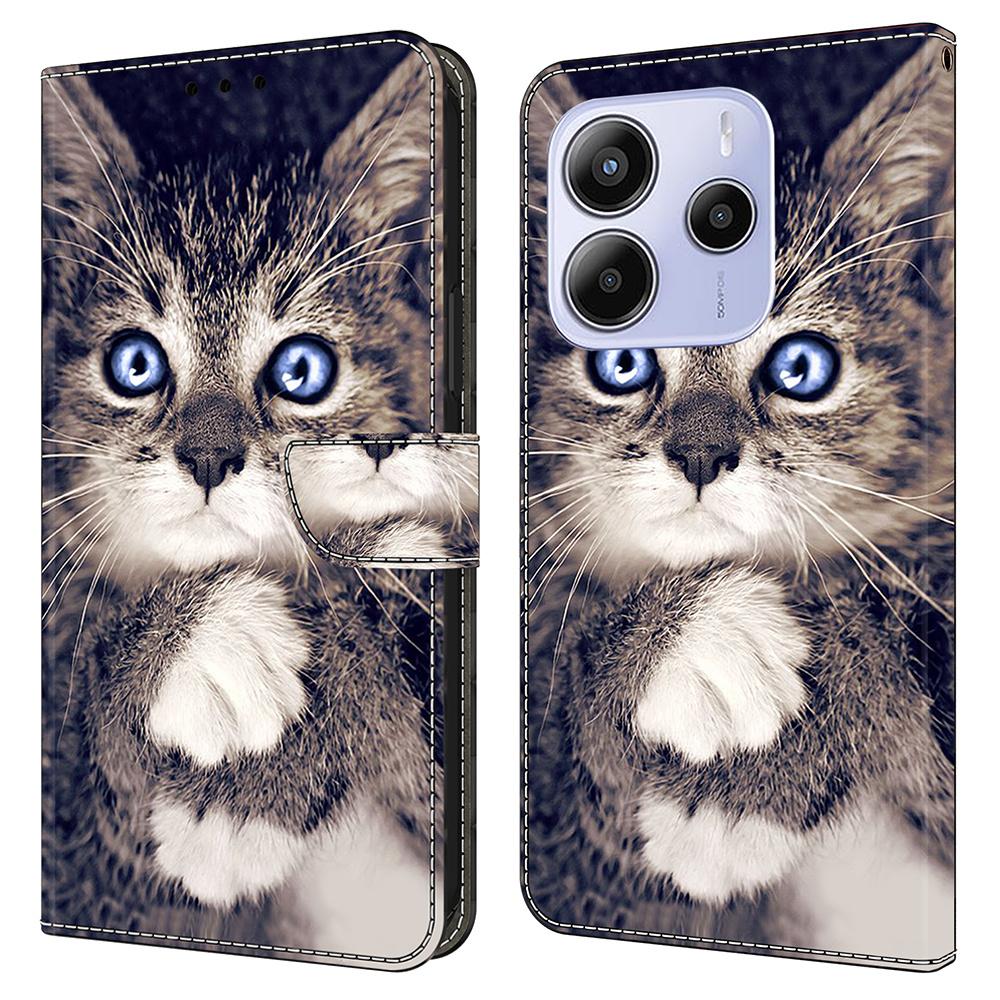 Для Xiaomi Redmi Note 14 4G (164,84мм) Кожаный чехол с принтом, кошелек-подставка, откидная крышка для телефона