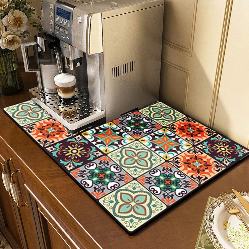 Kitchen Dish Mat Absorbent Dining Table Mats Retro Non-Slip Drain Pad Draining Placemat Coffee Dish Tableware Mat For Home Decor