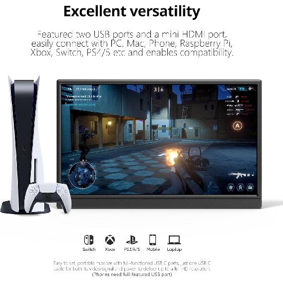 Портативный монитор 15,6 дюйма 1080P USB-C HDMI Ультратонкий дорожный монитор с подставкой, для ноутбука, ПК, телефона Mac, PS, Xbox, Swich IPS Ультратонкий Zero