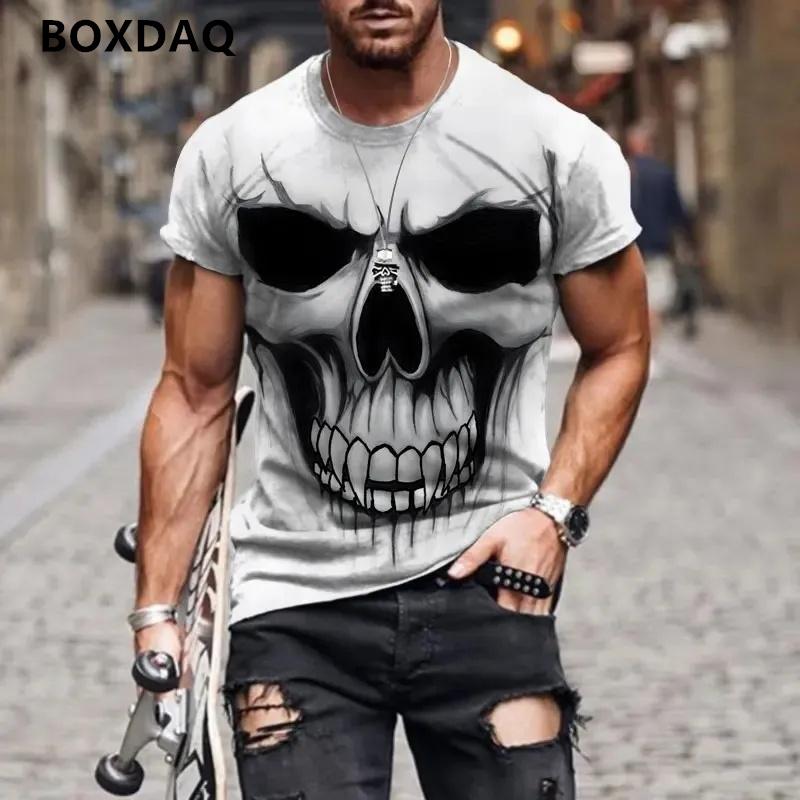 Summer New T-Shirts For Men Round-Neck T Shirt 3d Skull Graphic Print Tee Short Sleeve Fashion Casual Loose Men's Clothing