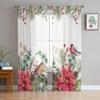 Christmas Eucalyptus Berries Robin Window Tulle Curtains For Living Room Kitchen Christmas Home Decor Sheer Voile Curtains