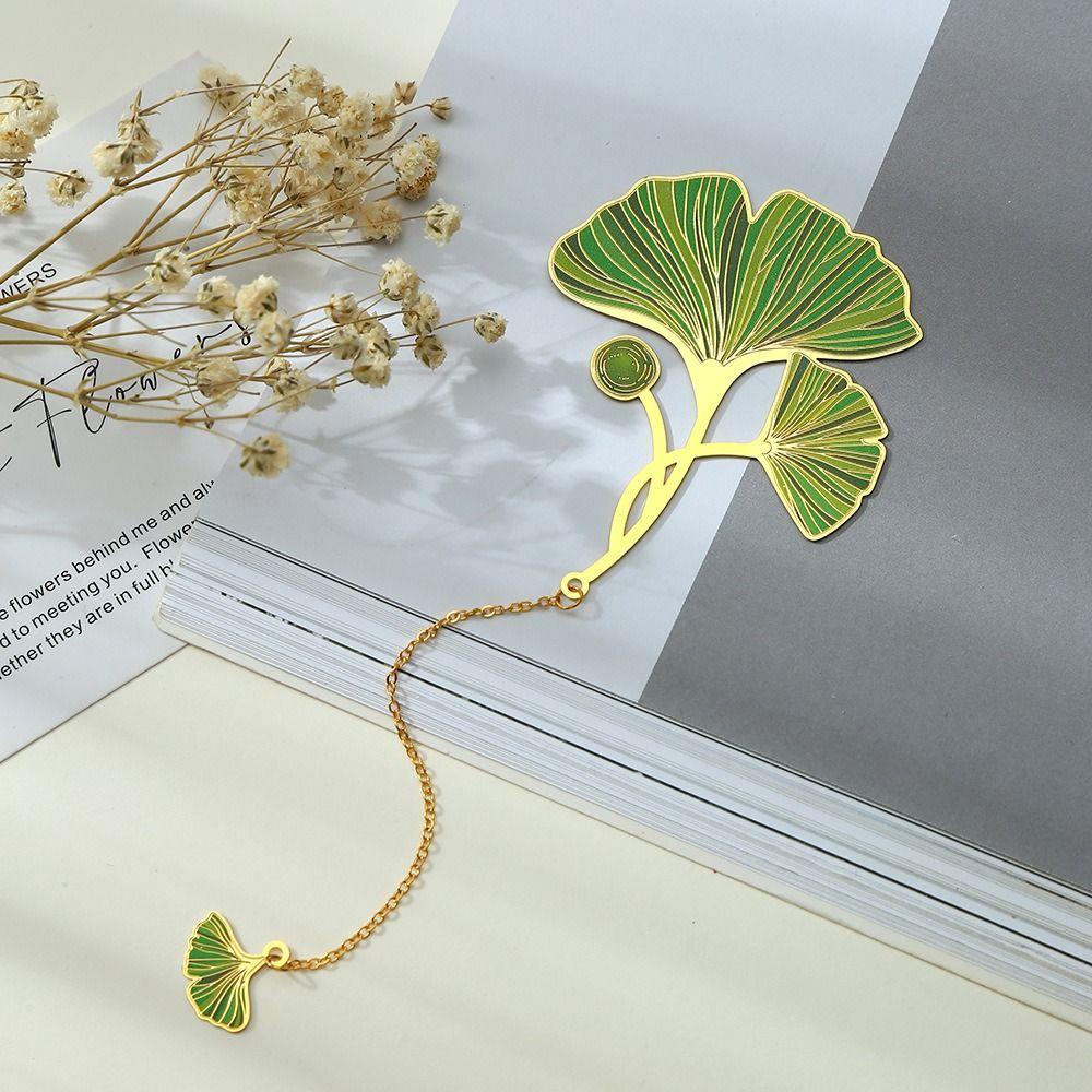 Brass Lotus Leaf Vein Metal Bookmark Metal Green Leaf Bookmark Chinese Style Bookmark Stationery