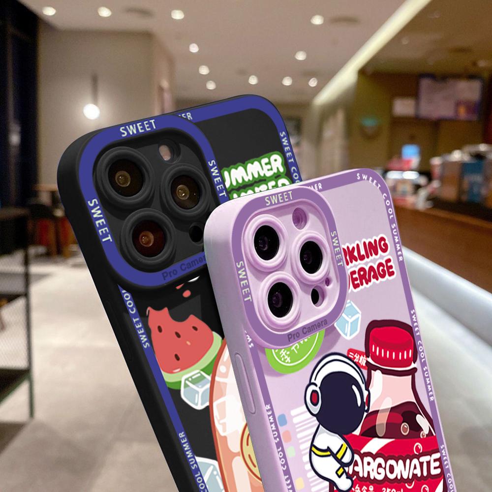 For iPhone 16 15 14 Pro Max Redmi Note 13 12 Pro Samsung S25 S24 Ultra A13 A14 A15 A16 Creative Summer Drink Pattern Soft Silicone Phone Case