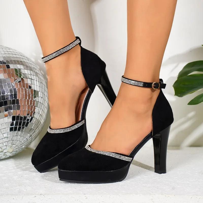 Женская обувь 2024 года, женские туфли на высоком каблуке с обхватом щиколотки, модные туфли-лодочки для вечеринок, женские туфли с острым носком и тонким каблуком, с пряжкой и ремешком для женщин