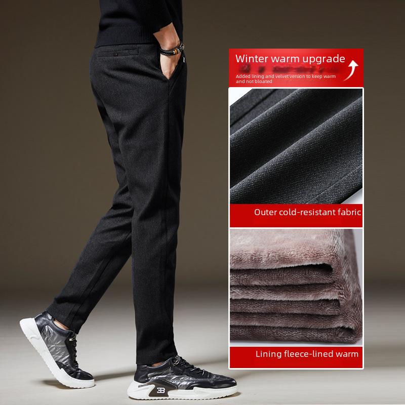 Осенние и зимние повседневные брюки из плюша и толстой ткани для мужчин, теплые хлопковые брюки, универсальные осенние брюки, носят с плюшем снаружи